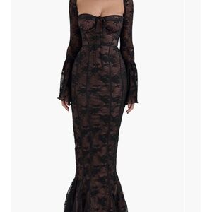 House of CB Black Lace Long Sleeve Dress